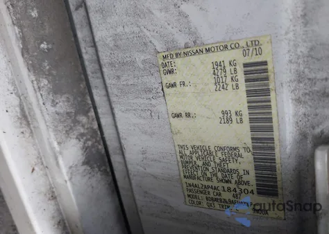 2010 Nissan Altima 2.5 S from USA, damaged, VIN 1N4AL2AP4AC184304